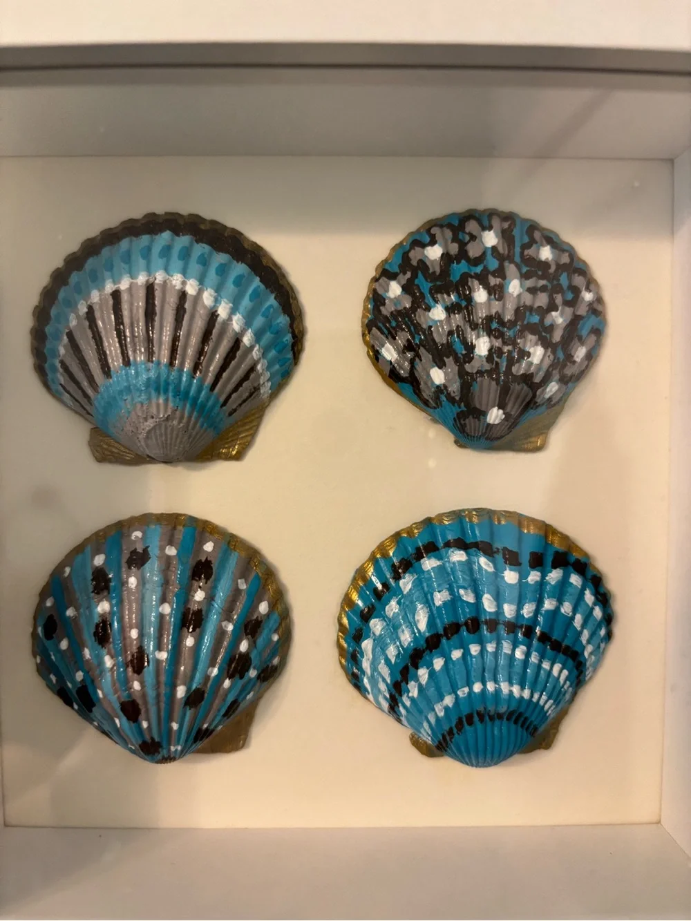 Hand crafted Framed Blue Shell Shadow Box Wall Art